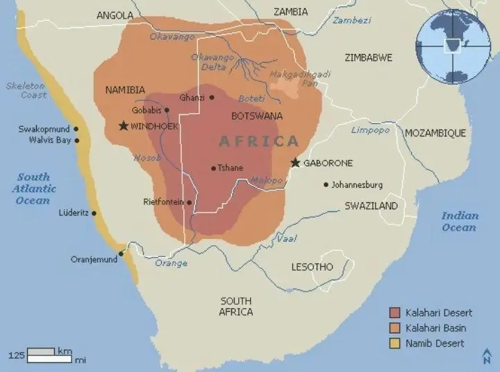 larawan: Kalahari Desert sa mapa